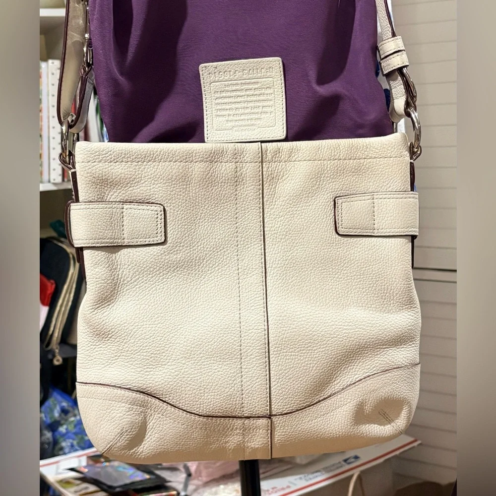 Coach Cream Leather Crossbody Bag with Silver Buckles - Picture 2 of 14